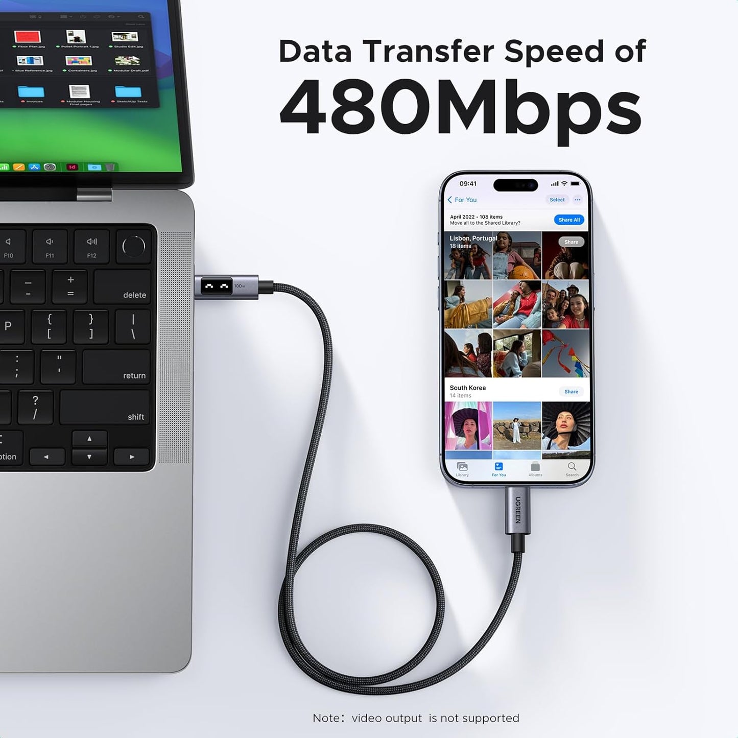 Cablu de date UGREEN UNO USB-C la USB-C 100W, Super Fast Power, Led Display, 1m, Negru