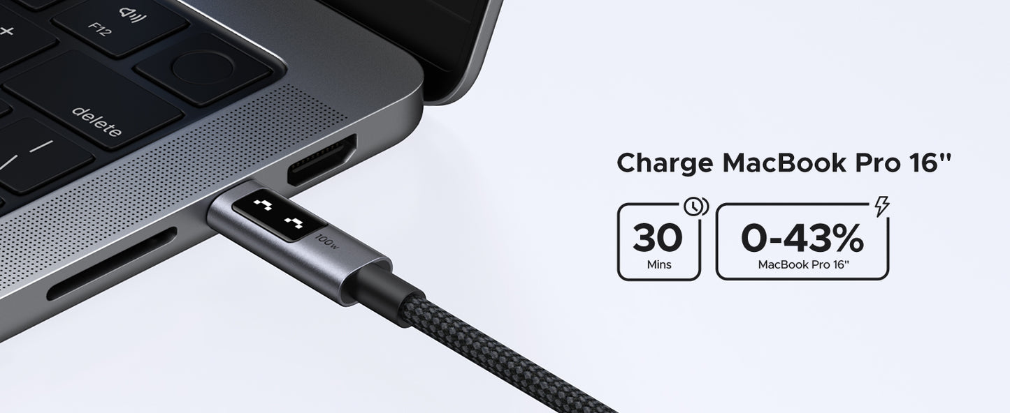 Cablu de date UGREEN UNO USB-C la USB-C 100W, Super Fast Power, Led Display, 1m, Negru
