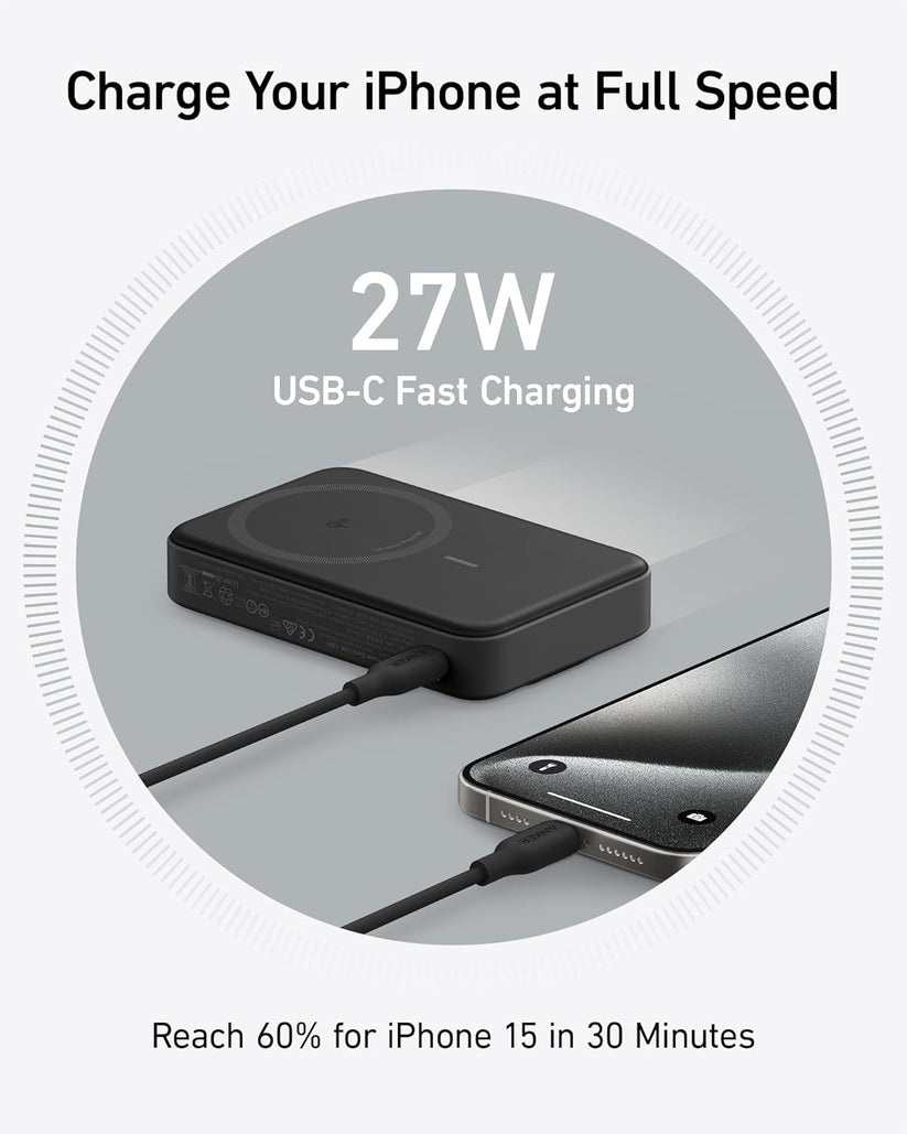 Baterie externa wireless Anker MagGo, Qi2, 10.000 mAh, 15W, USB-C, Suport Pliabil, Smart Display, Negru - iSTYLE RO