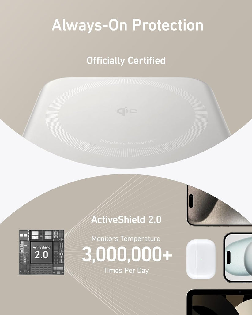 Baterie externa wireless Anker MagGo, Qi2, 10.000 mAh, 15W, USB-C, Suport Pliabil, Smart Display, Alb - iSTYLE RO