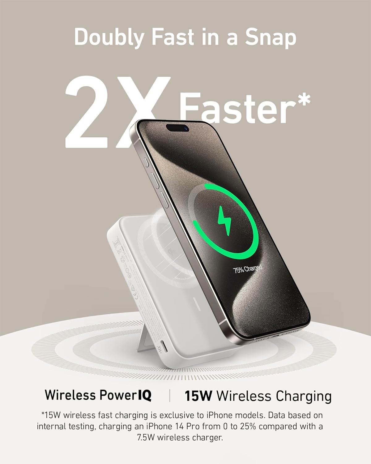 Baterie externa wireless Anker MagGo, Qi2, 10.000 mAh, 15W, USB-C, Suport Pliabil, Smart Display, Alb - iSTYLE RO