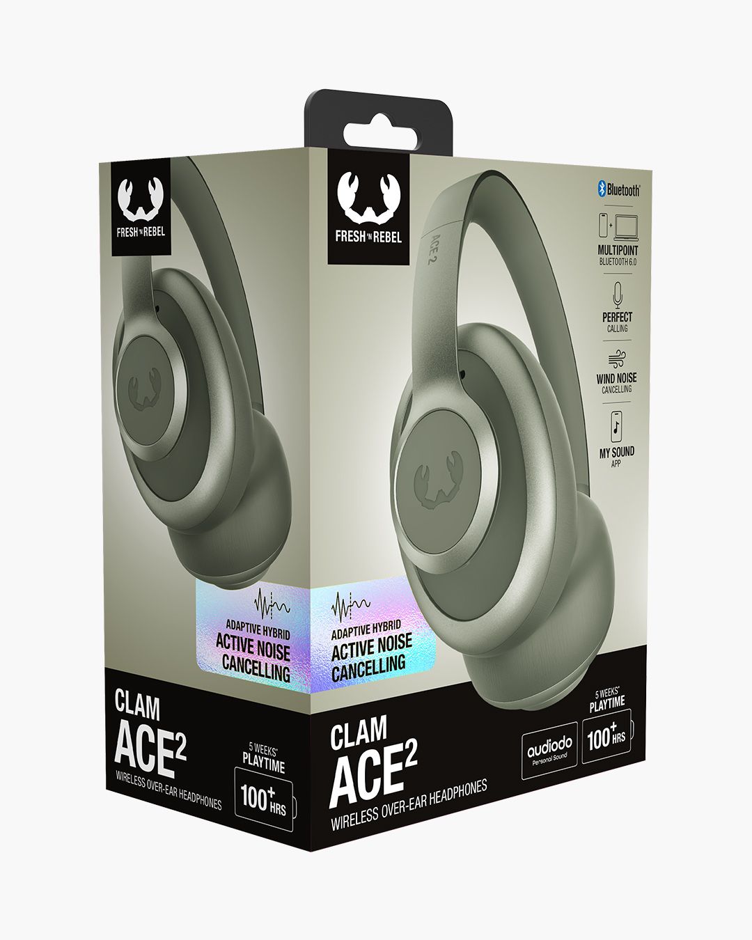 Casti Fresh 'n Rebel Clam Ace 2, Over-Ear, ANC, Bluetooth, Verde