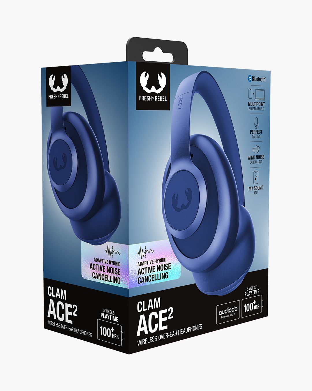 Casti Fresh 'n Rebel Clam Ace 2, Over-Ear, ANC, Bluetooth, Albastru