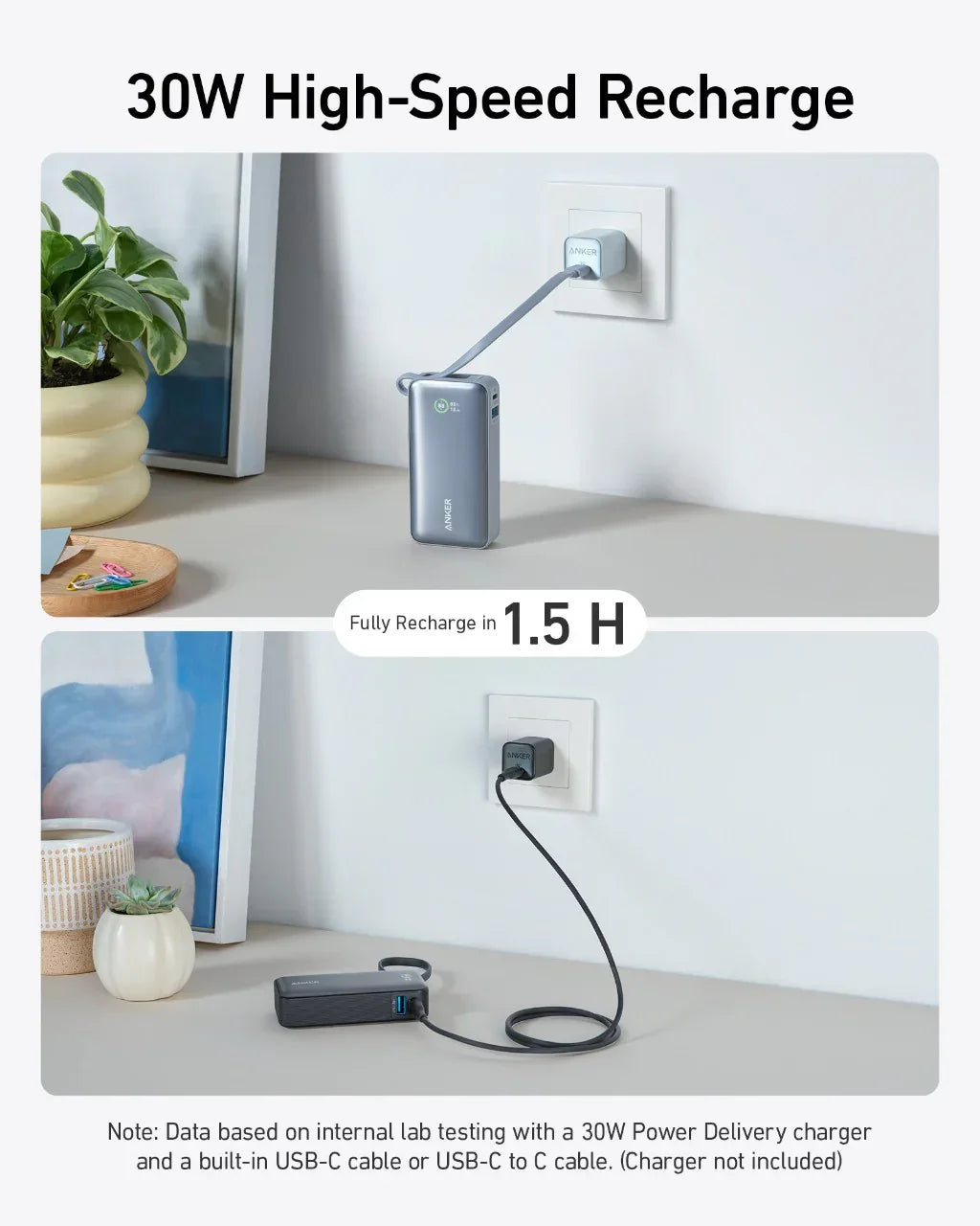 Baterie externa Anker Nano 10000 mAh 30W cablu USB-C negru