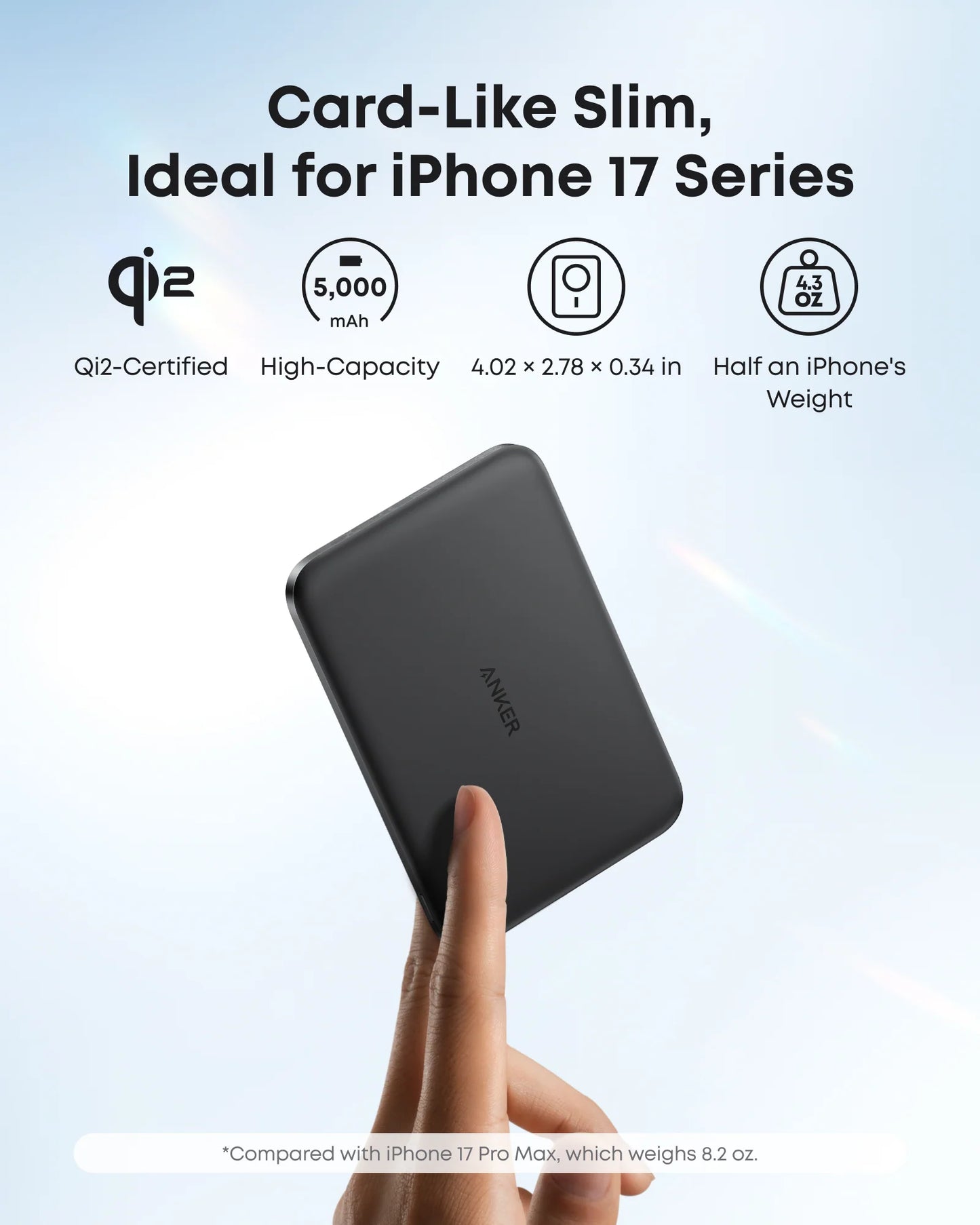 Baterie externa wireless Anker Nano MagSafe, 5.000 mAh, Ultra-Slim, 15W, Negru