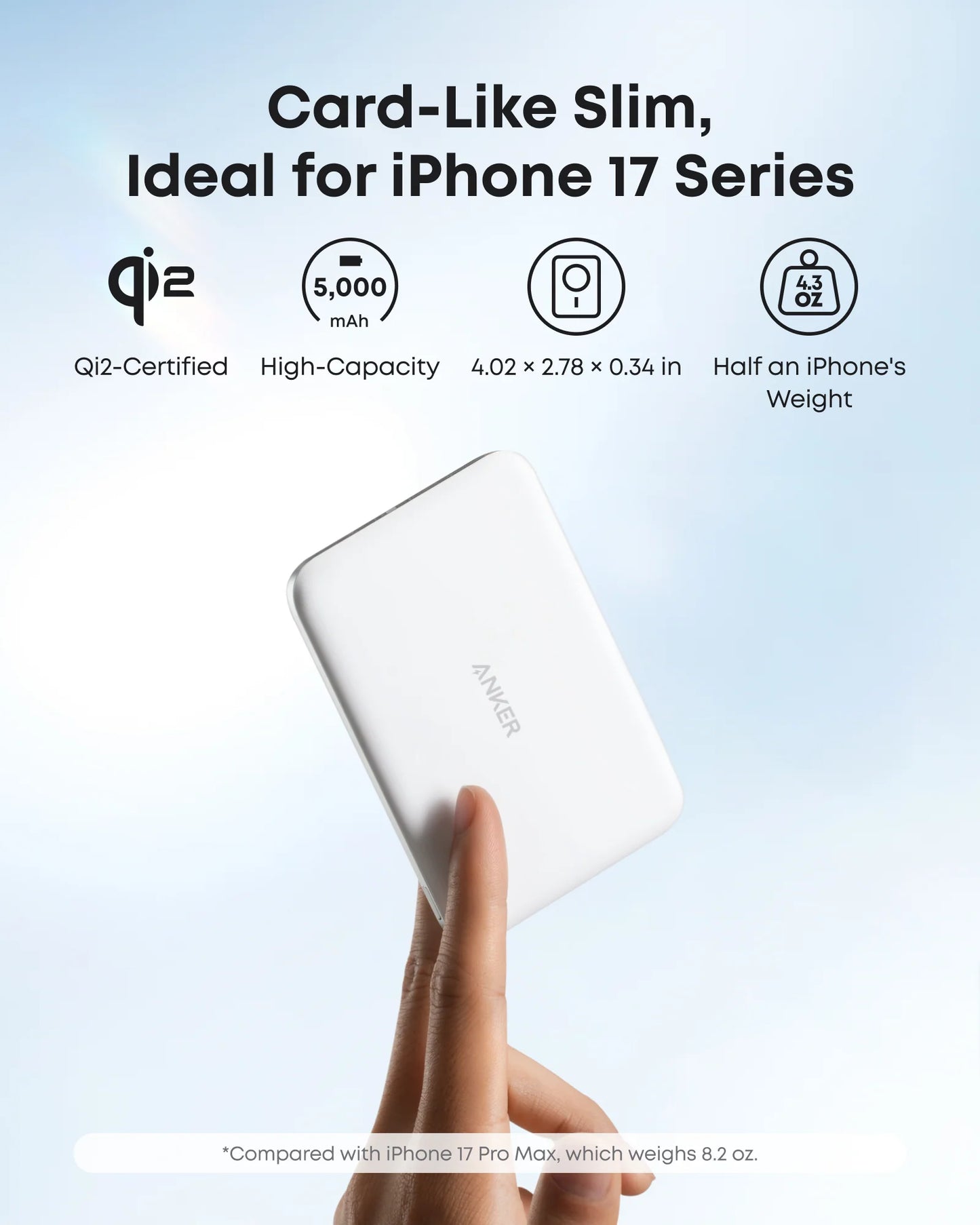 Baterie externa wireless Anker Nano MagSafe, 5.000 mAh, Ultra-Slim, 15W, Alb