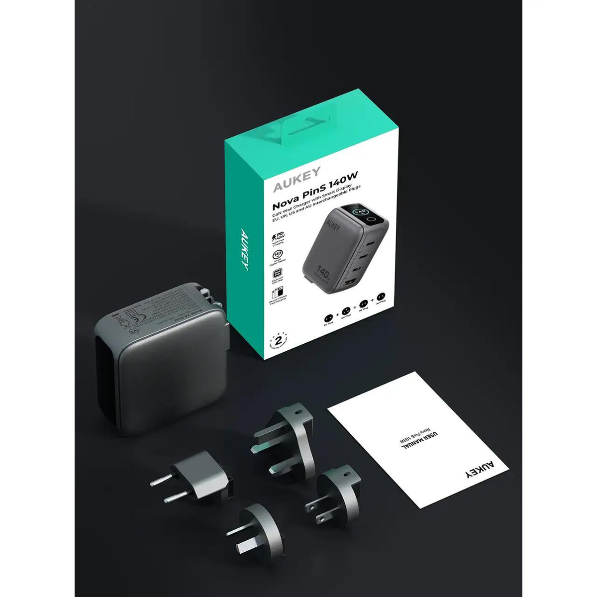 Adaptor priza AUKEY cu afisaj inteligent, GaN, 150W, Gri