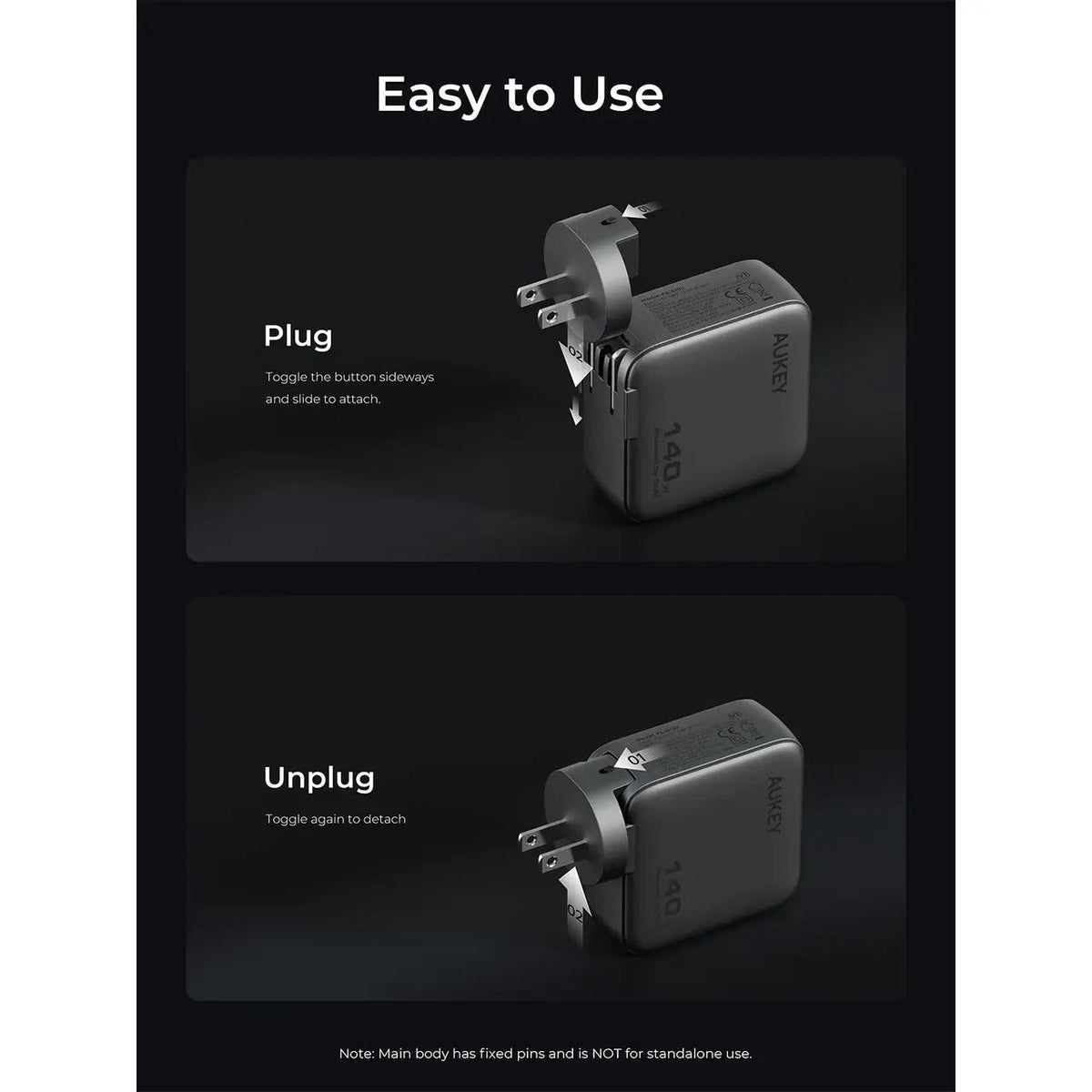Adaptor priza AUKEY cu afisaj inteligent, GaN, 150W, Gri