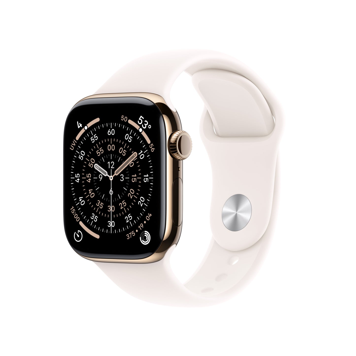 Apple Watch Series 11 GPS + Cellular 46mm Gold Titanium Case with Light Blush Sport Band - S/M