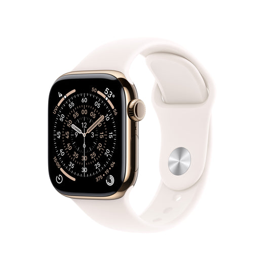 Apple Watch Series 11 GPS + Cellular 42mm Gold Titanium Case with Light Blush Sport Band - M/L