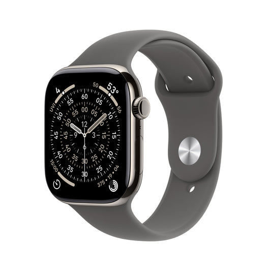 Apple Watch Series 11 GPS + Cellular 42mm Natural Titanium Case with Stone Grey Sport Band - S/M