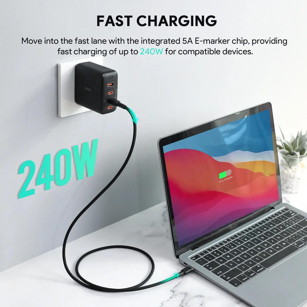 Cablu de date AUKEY, USB-C la USB-C, 240W, 1.8 m, Negru