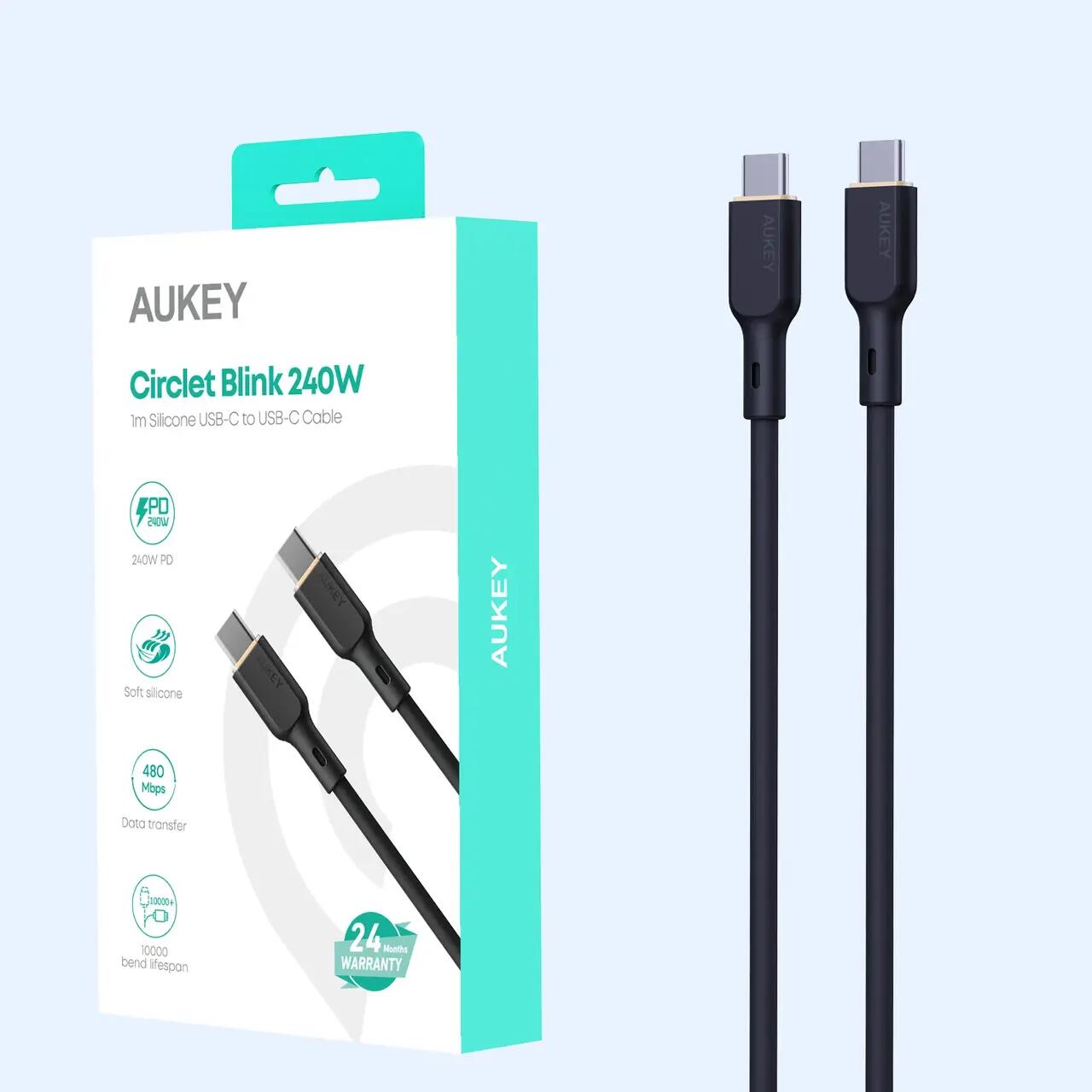 Cablu de date AUKEY, USB-C la USB-C, 240W, 1.8 m, Negru