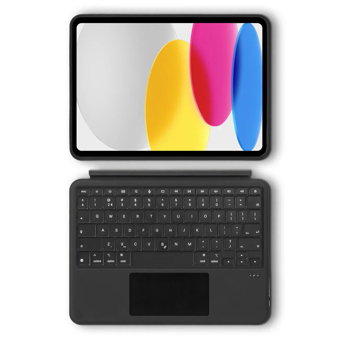Husă cu tastatură detașabilă și trackpad DECODED pentru iPad 10.9" (Gen 10, 2022) / iPad 11" (Gen 11, A16, 2025), Bluetooth, iluminare, stand reglabil, negru