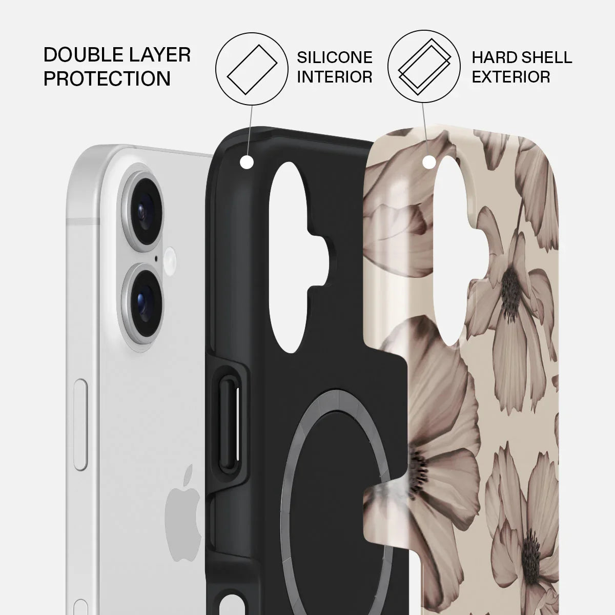 Husa de protectie BURGA pentru iPhone 17, Flori, Bej