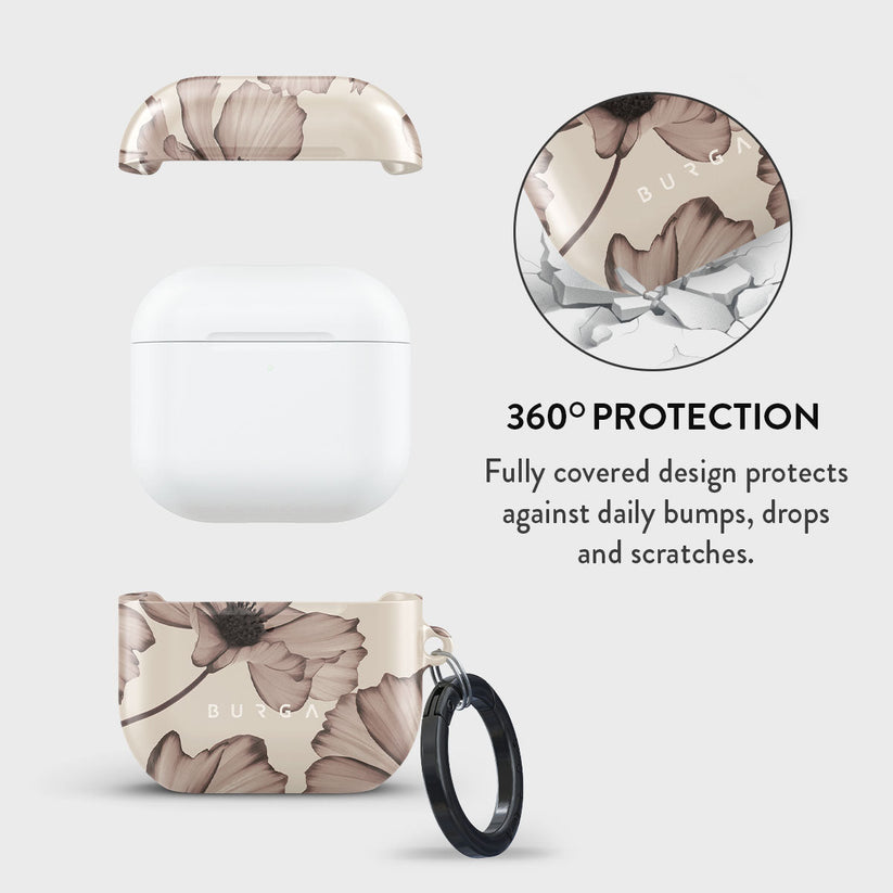 Husa de protectie BURGA pentru AirPods 4, Flori, Bej - iSTYLE.ro