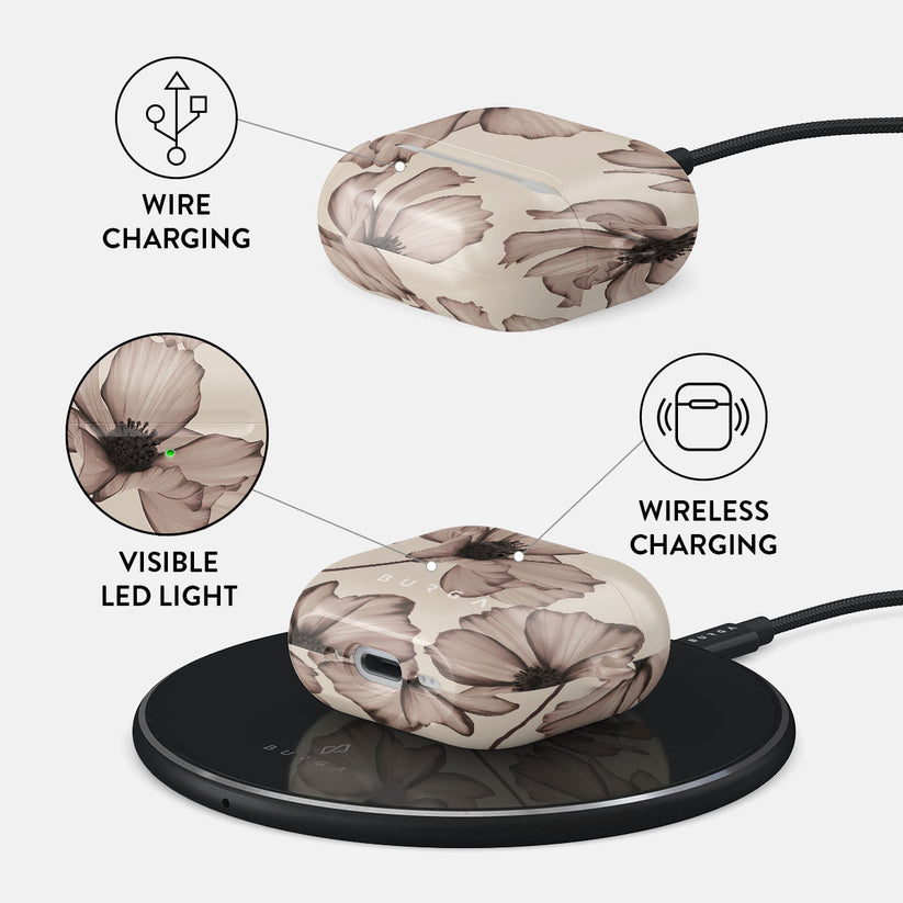 Husa de protectie BURGA pentru AirPods 4, Flori, Bej - iSTYLE.ro