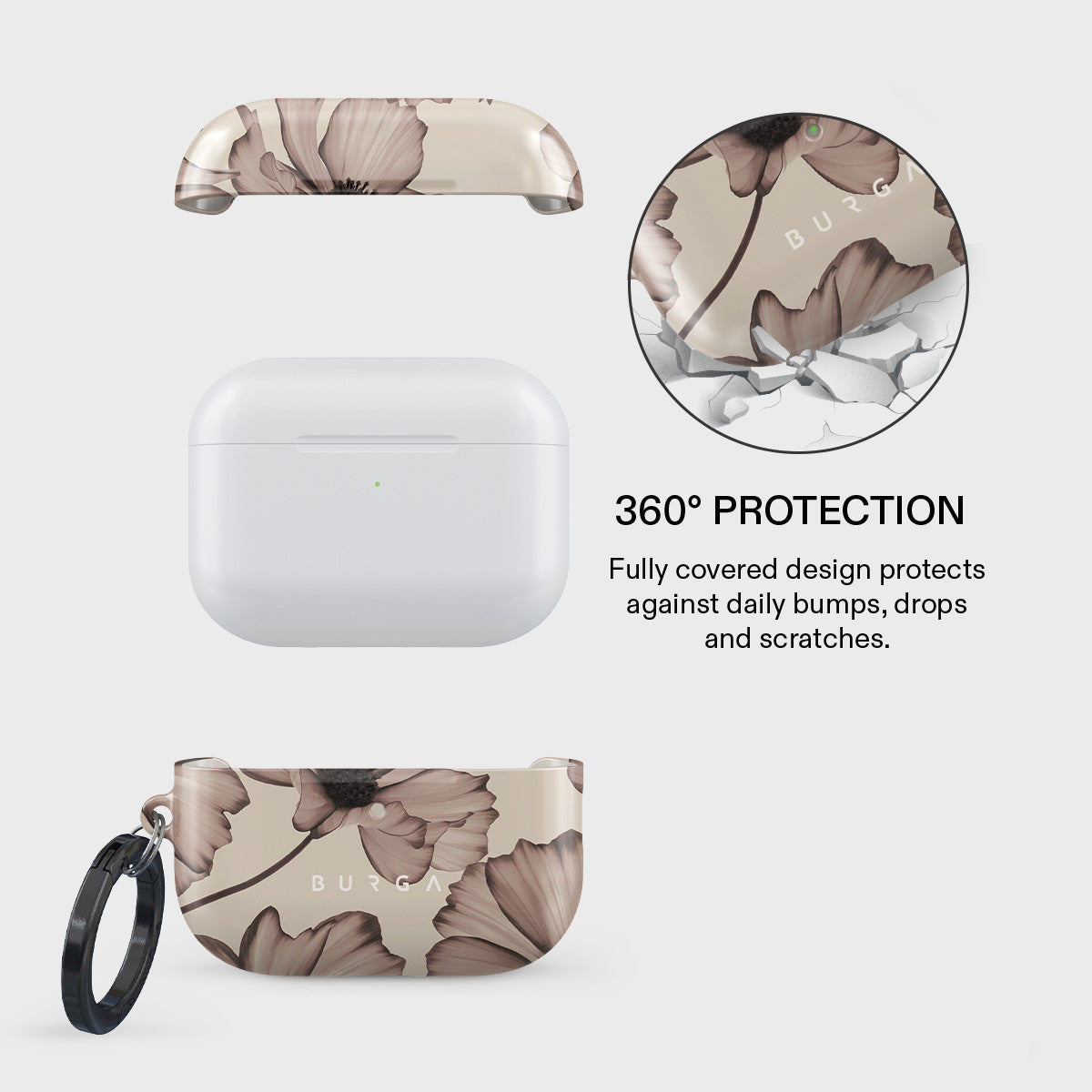 Husa de protectie BURGA pentru AirPods Pro 3, Flori, Bej - iSTYLE.ro