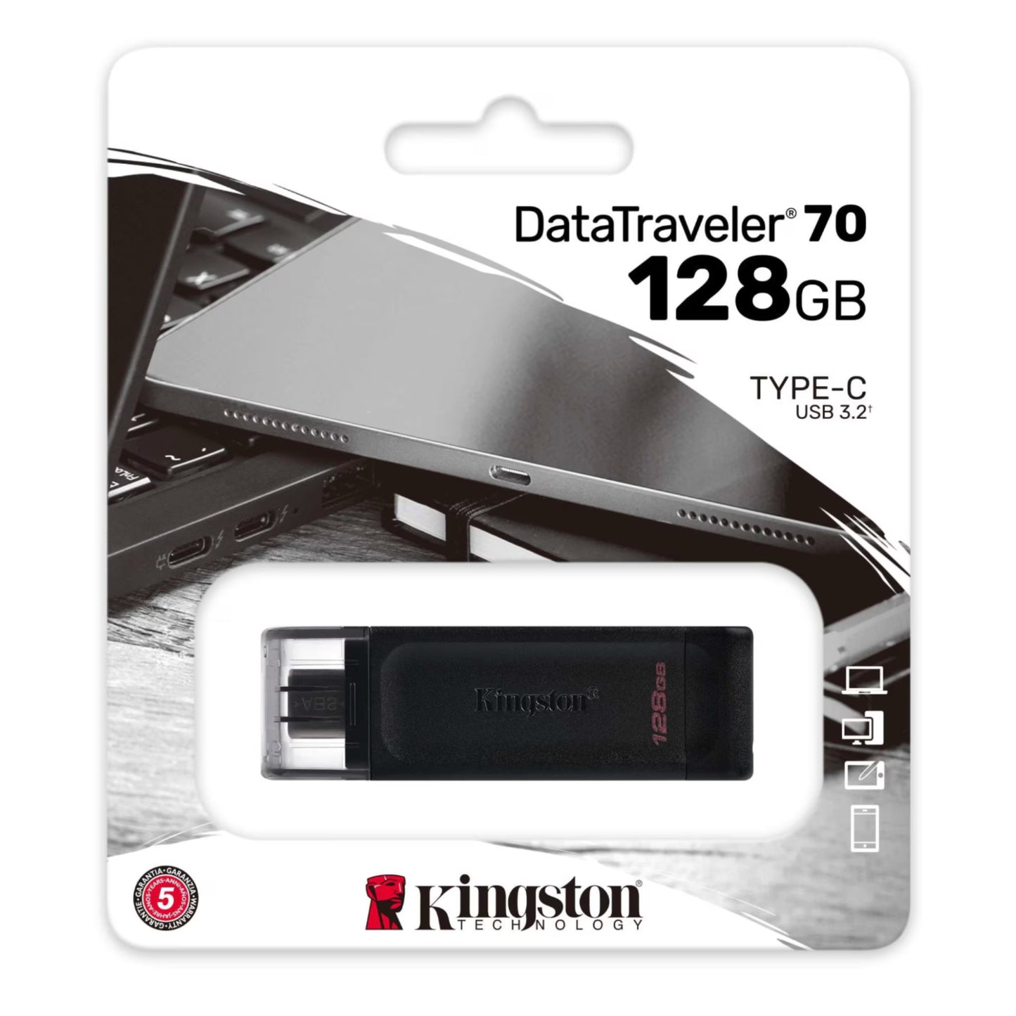 Stick de memorie KINGSTON DataTraveler 70, 128 GB, USB-C, Negru