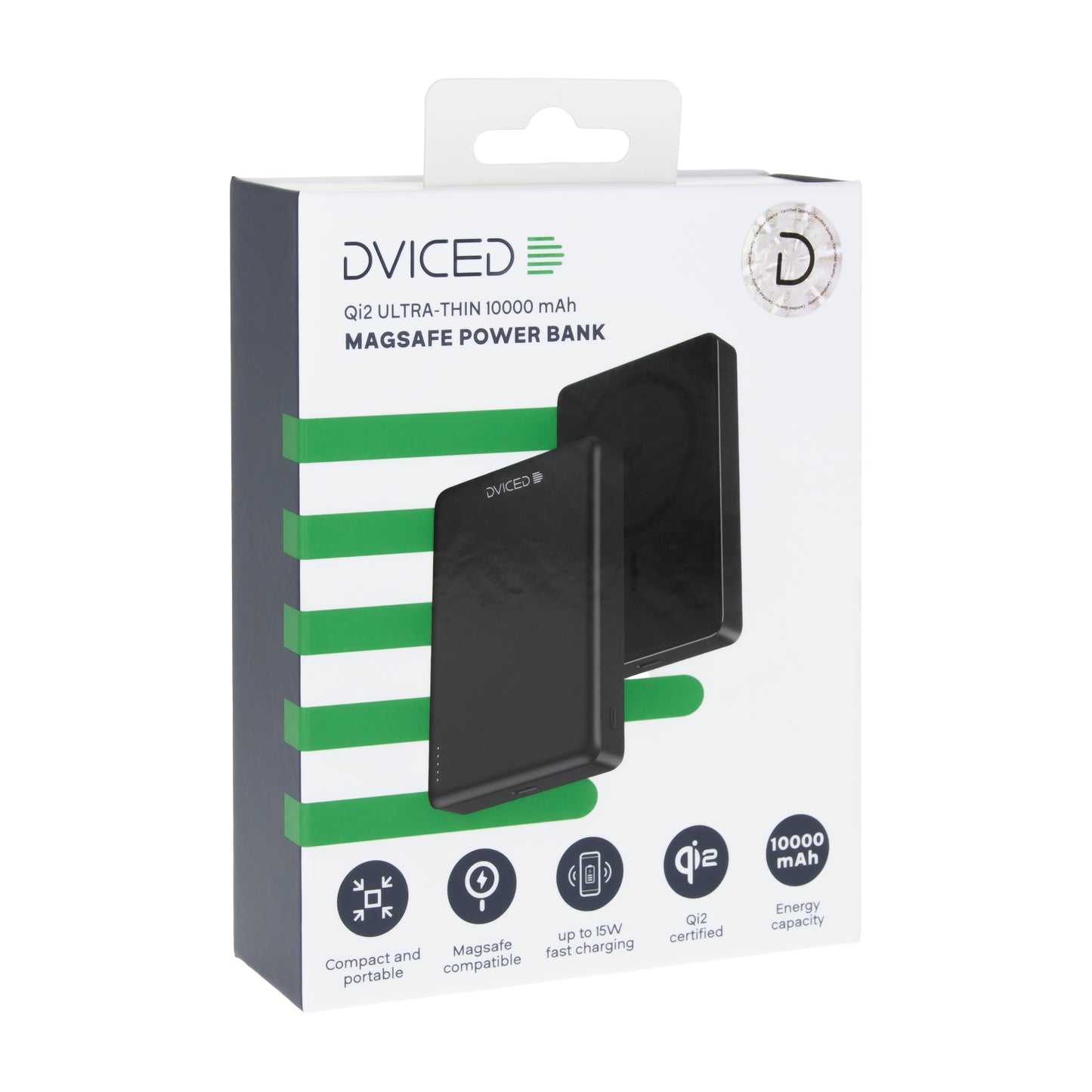 Baterie externa DVICED ultrasubtire, 10.000 mAh, Qi2, MagSafe, Negru