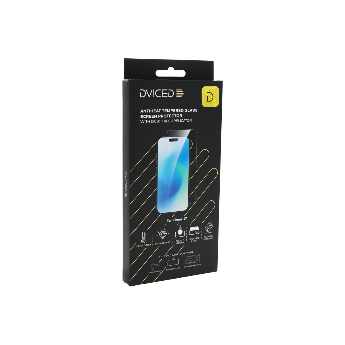 Folie de protectie DVICED din sticlă securizată „Anti-încălzire” pentru iPhone 17, cu aplicator