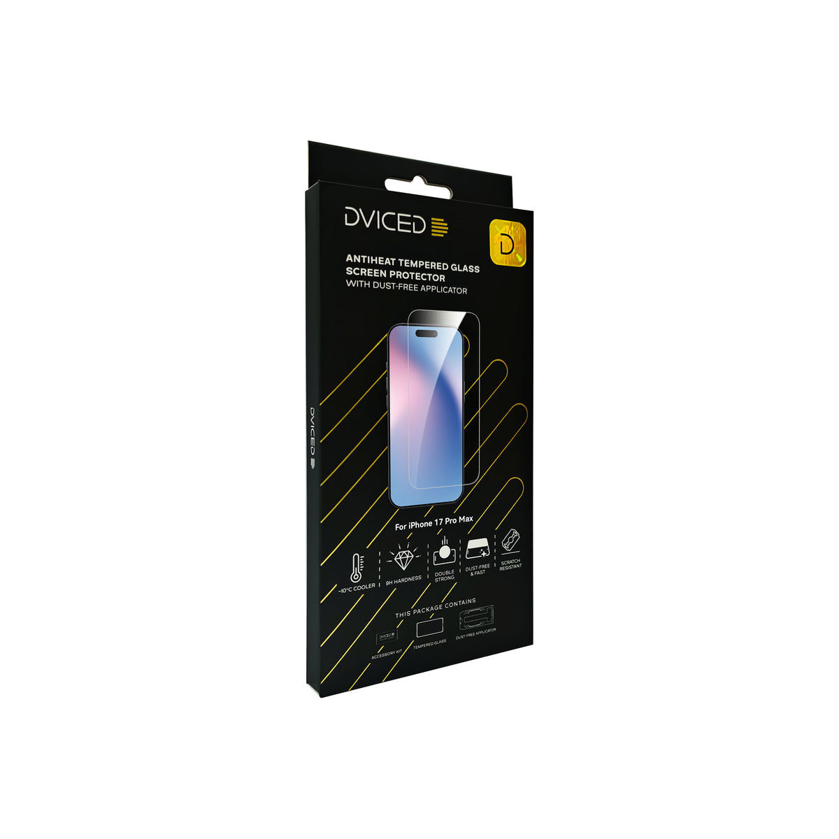Folie de protectie DVICED din sticlă securizată „Anti-încălzire” pentru iPhone 17 Pro Max, cu aplicator