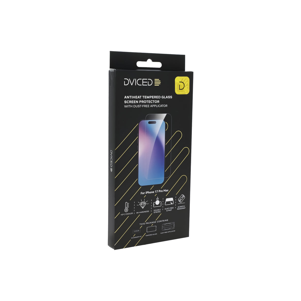 Folie de protectie DVICED din sticlă securizată „Anti-încălzire” pentru iPhone 17 Pro Max, cu aplicator