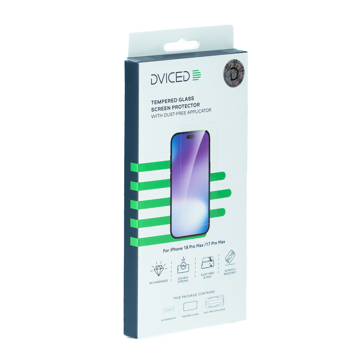 Folie de protectie DVICED din sticlă întărită pentru protecția ecranului, cu aplicator pentru iPhone 18 Pro Max