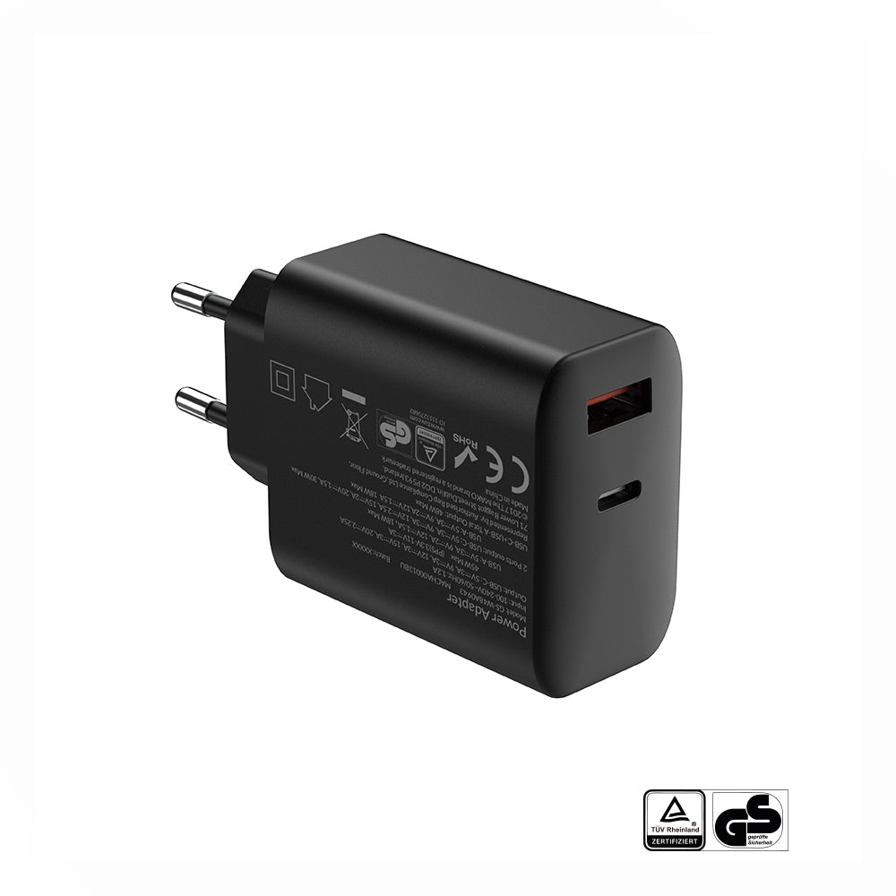 Adaptor priza Mako 48W GaN2 EU Mains Charger USB-C/USB-A Negru