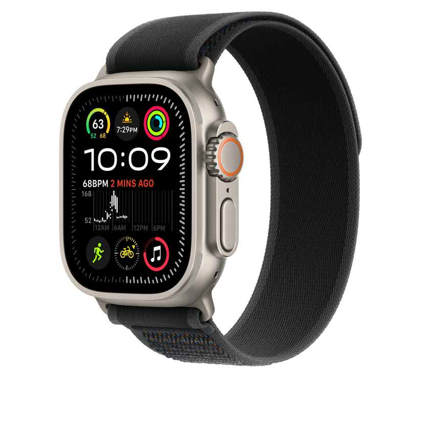 Curea Apple pentru Apple Watch 49mm Black Trail Loop, M/L, Natural Titanium Finish - iSTYLE RO