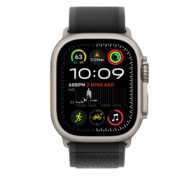 Curea Apple pentru Apple Watch 49mm Black Trail Loop, M/L, Natural Titanium Finish - iSTYLE RO