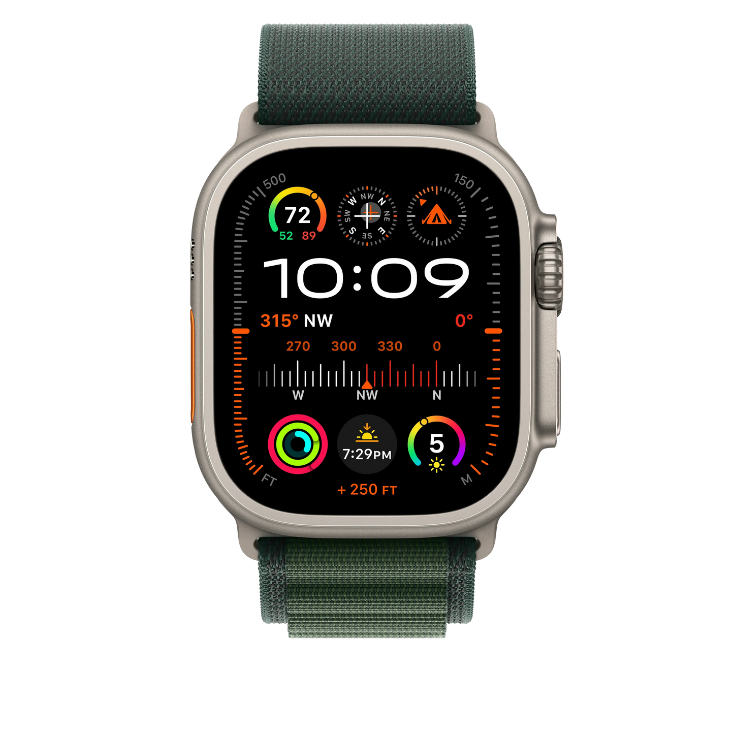 Curea Apple pentru Apple Watch 49mm Dark Green Alpine Loop, Large, Natural Titanium Finish - iSTYLE RO
