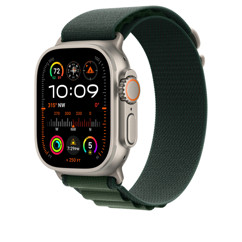Curea Apple pentru Apple Watch 49mm Dark Green Alpine Loop, Medium, Natural Titanium Finish - iSTYLE RO