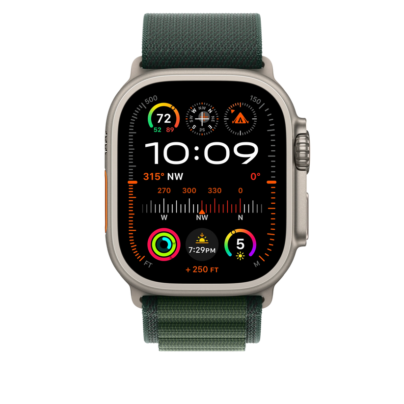 Curea Apple pentru Apple Watch 49mm Dark Green Alpine Loop, Medium, Natural Titanium Finish - iSTYLE RO