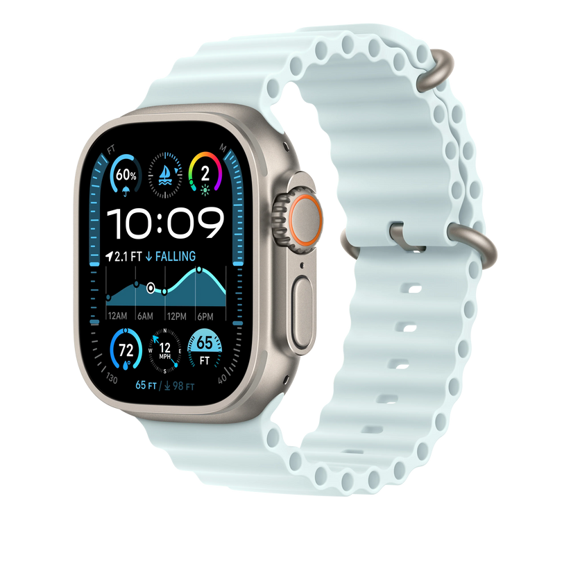 Curea Apple pentru Apple Watch 49mm Ice Blue Ocean Band, Natural Titanium Finish - iSTYLE RO