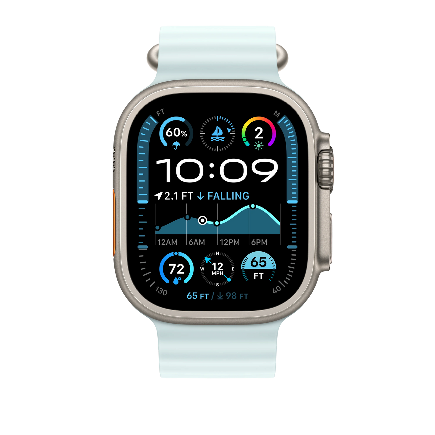 Curea Apple pentru Apple Watch 49mm Ice Blue Ocean Band, Natural Titanium Finish - iSTYLE RO