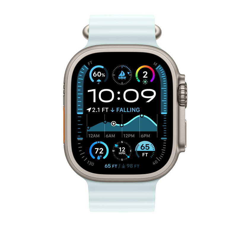 Curea Apple pentru Apple Watch 49mm Ice Blue Ocean Band, Natural Titanium Finish - iSTYLE RO