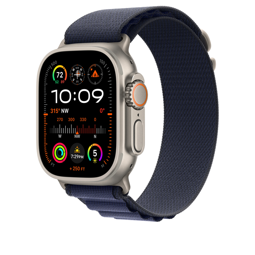 Curea Apple pentru Apple Watch 49mm Navy Alpine Loop, Medium, Natural Titanium Finish - iSTYLE RO