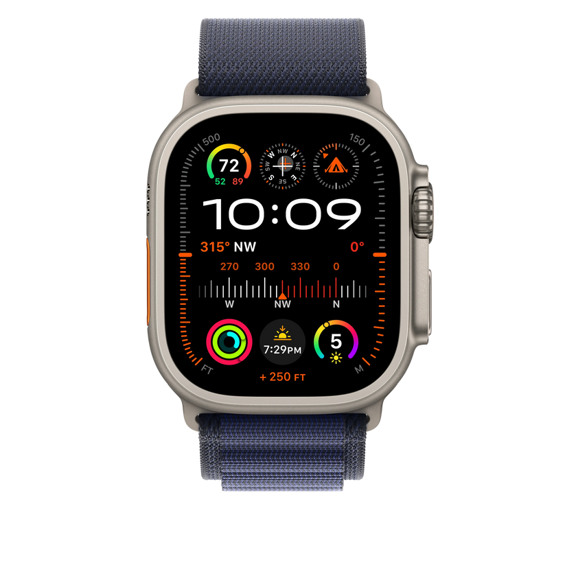 Curea Apple pentru Apple Watch 49mm Navy Alpine Loop, Medium, Natural Titanium Finish - iSTYLE RO