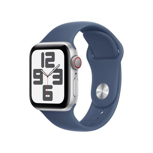 Apple Watch SE GPS + Cellular, 40mm Silver Aluminium Case, Denim Sport Band - S/M - iSTYLE RO