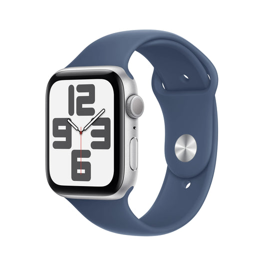 Apple Watch SE GPS, 44mm Silver Aluminium Case, Denim Sport Band - S/M - iSTYLE RO