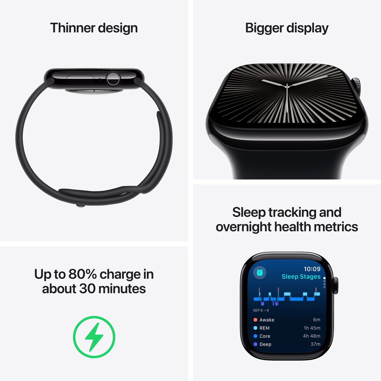Apple Watch Series 10 GPS, 42mm Jet Black Aluminium Case, Black Sport Band - S/M - iSTYLE RO