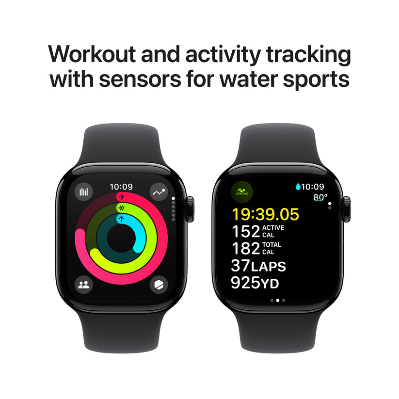 Apple Watch Series 10 GPS, 42mm Jet Black Aluminium Case, Black Sport Band - S/M - iSTYLE RO