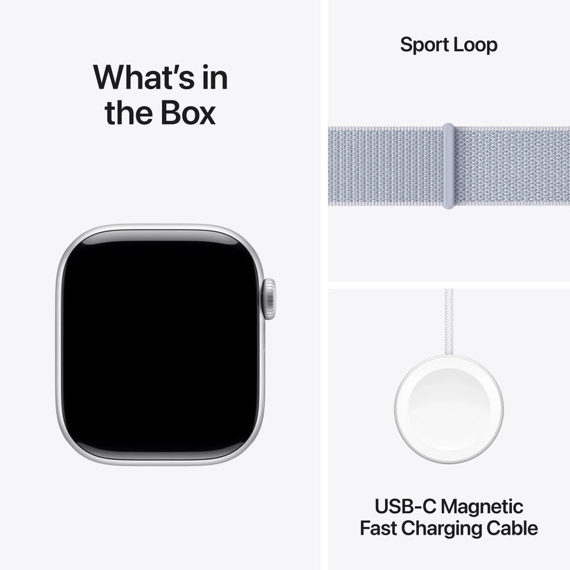 Apple Watch Series 10 GPS, 42mm Silver Aluminium Case, Blue Cloud Sport Loop - iSTYLE RO