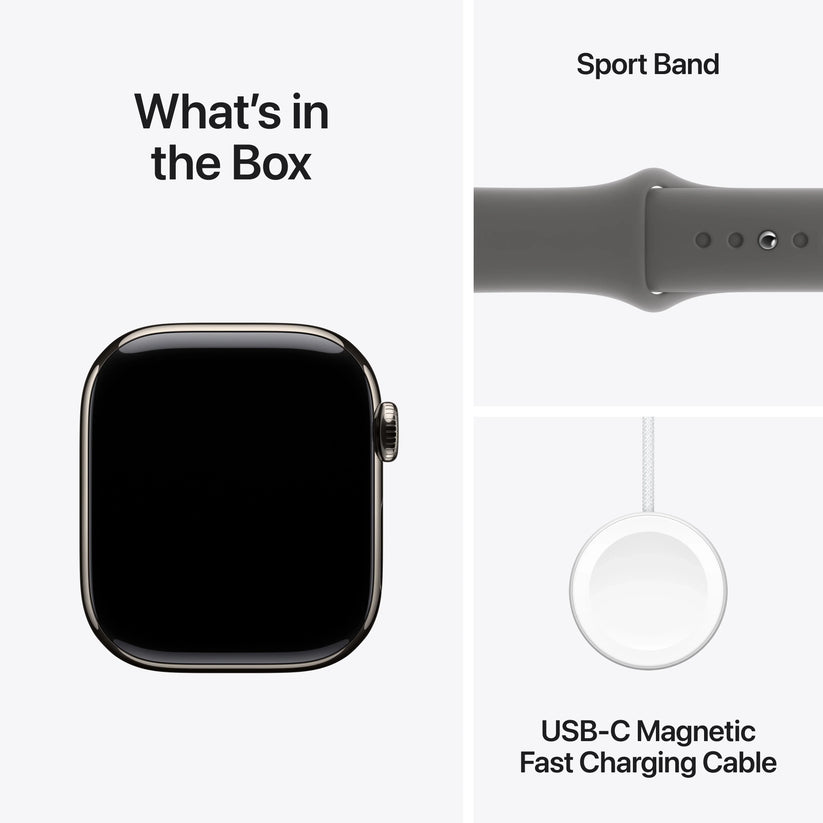 Apple Watch Series 10 GPS + Cellular, 42mm Natural Titanium Case, Stone Grey Sport Band - S/M - iSTYLE RO