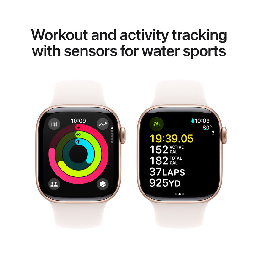 Apple Watch Series 10 GPS + Cellular, 42mm Rose Gold Aluminium Case, Light Blush Sport Band - S/M - iSTYLE RO