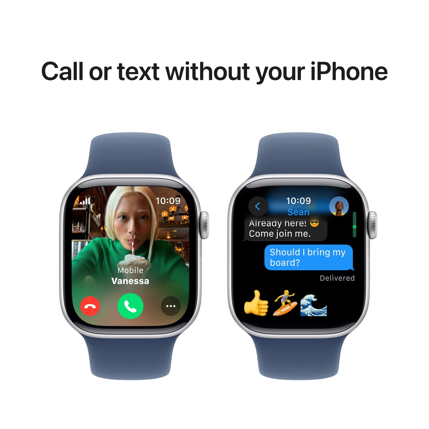 Apple Watch Series 10 GPS + Cellular, 42mm Silver Aluminium Case, Denim Sport Band - S/M - iSTYLE RO