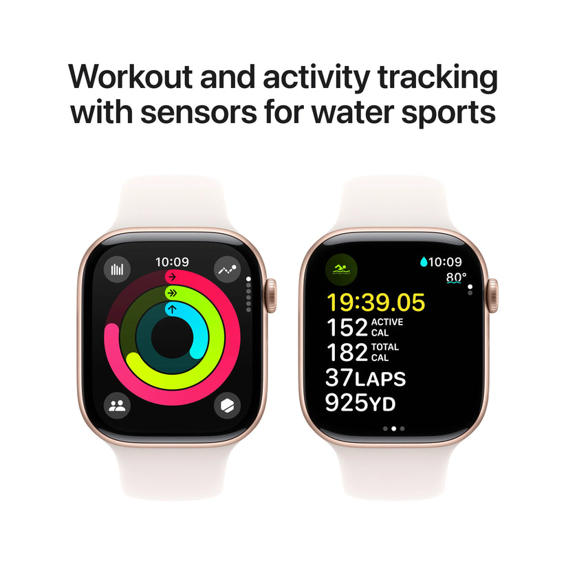 Apple Watch Series 10 GPS, 46mm Rose Gold Aluminium Case, Light Blush Sport Band - S/M - iSTYLE RO