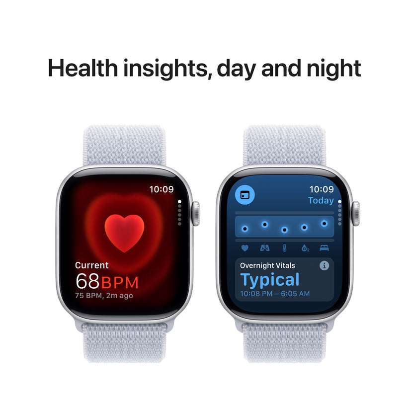 Apple Watch Series 10 GPS, 46mm Silver Aluminium Case, Blue Cloud Sport Loop - iSTYLE RO
