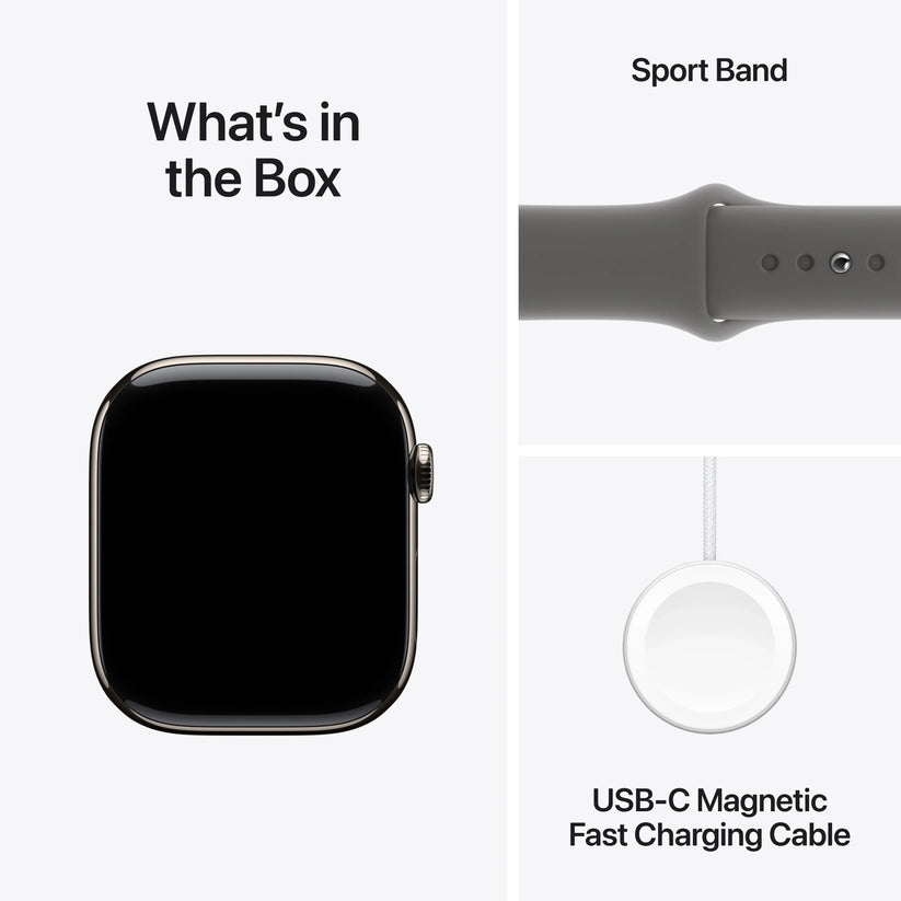 Apple Watch Series 10 GPS + Cellular, 46mm Natural Titanium Case, Stone Grey Sport Band - M/L - iSTYLE RO